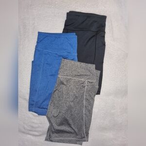 Women's Active Biker Short w/Pockets 3Pack - Blue, Gray, Charcoal